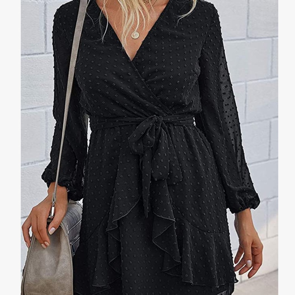 BTFBM | Black Long Sleeve Swiss Dot Ruffle Dress